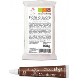 SCRAPCOOKING Stylo Chocolat + Pâte À Sucre Blanche 100g