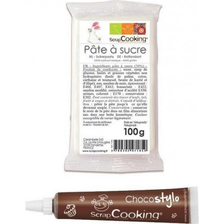 SCRAPCOOKING Stylo Chocolat + Pâte À Sucre Blanche 100g