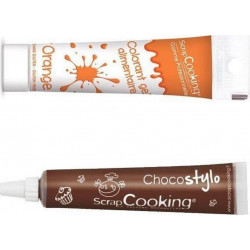 SCRAPCOOKING Stylo Chocolat + Gel Colorant Alimentaire Orange