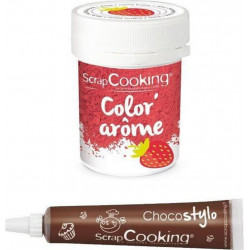 SCRAPCOOKING Colorant Alimentaire Rose Arôme Fraise + Stylo Chocolat