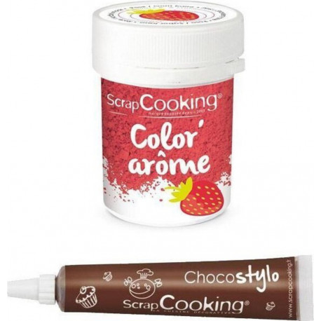 SCRAPCOOKING Colorant Alimentaire Rose Arôme Fraise + Stylo Chocolat