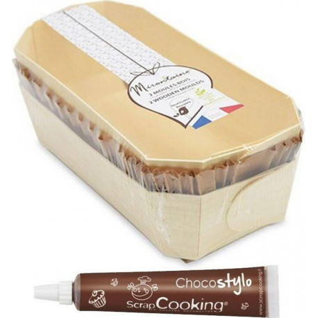 SCRAPCOOKING 2 Moules À Cake 24 Cm En Bois + 4 Caissettes De Cuisson + Stylo Chocolat