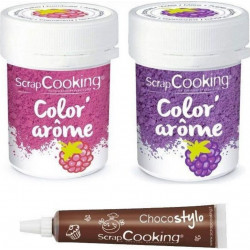 SCRAPCOOKING 2 Colorants Alimentaires Aux Arômes De Framboise & Mûre + Stylo Chocolat