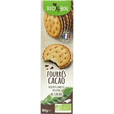 BIOALBON Biscuits Fourrés Cacao Bio Fabriqué En France Bioalbon Paquet 185g