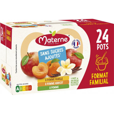 MATERNE Compotes Pomme,Pomme Abricot, Pomme Vanille
