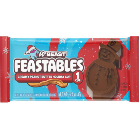 FEASTABLES Tablette de Chocolat Lait Beurre de Cacahuète Bonhomme de Neige
