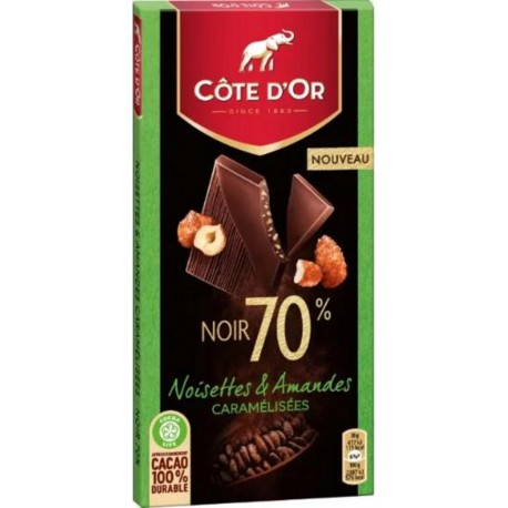 Côte d’Or Chocolat Noir 70% Noisettes & Amandes caramélisées 100g