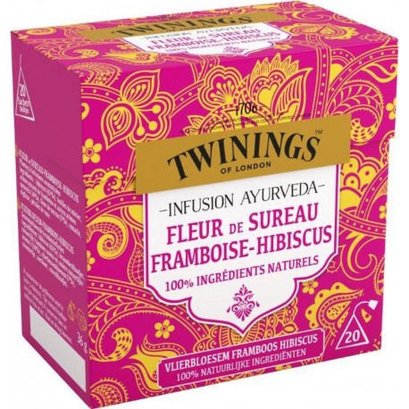 TWININGS INFUSION AYURVEDA FLEUR DE SUREAU FRAMBOISE-HIBISCUS x20 36g