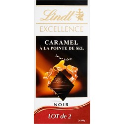Lindt Tablette de chocolat noir Caramel Pointe de sel 2x100g 200g