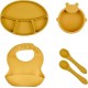 Silicone Pack Repas Jaune Miel Assiette, Bol, Bavoir Et Cuilleres
