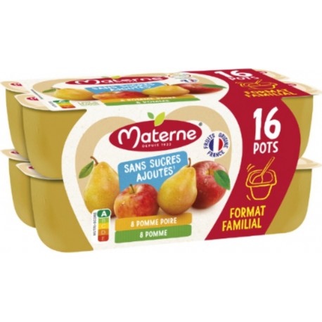MATERNE Compote pomme, pomme poire sans sucres ajoutés