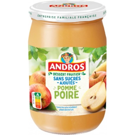ANDROS Dessert Fruitier Sans Sucres Ajoutés Pomme Poire
