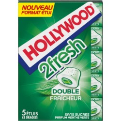 HOLLYWOOD Chewing-gum Double Fraîcheur sans sucres avec édulcorants Parfum menthe verte