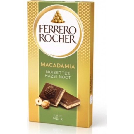 FERRERO ROCHER Tablette de Chocolat lait macadamia noisettes 90g