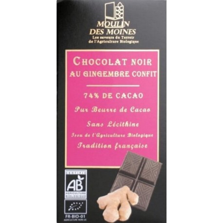 MOULIN DES MOINES Chocolat Noir Gingembre Confit 100 Gr Moulin Des Moines