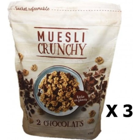 AGIDRA Lot 3x Muesli Croustillant Aux 2 Chocolats Paquet 450g