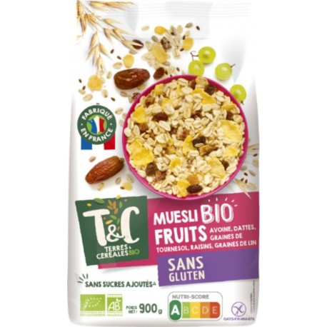 TERRES ET CEREALES Céréales Muesli Bio Fruits sans Gluten sans Sucres Ajoutés
