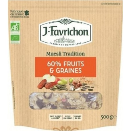 FAVRICHON Muesli Tradition 60% Fruits Et Graines 500g Favrichon
