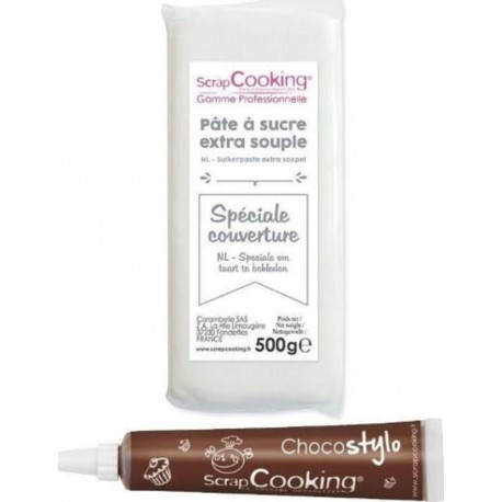 SCRAPCOOKING Pâte À Sucre De Couverture Blanche 500 G + 1 Stylo Chocolat