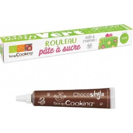 SCRAPCOOKING Pâte À Sucre En Rouleau Prête À Dérouler Ø 36 Cm Vert + 1 Stylo Chocolat