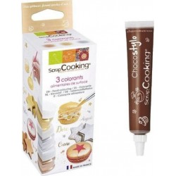 SCRAPCOOKING 3 Colorants Alimentaires De Surface Doré, Argenté, Cuivré + 1 Stylo Chocolat