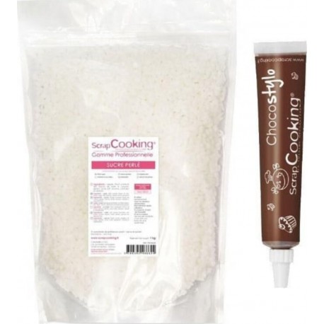SCRAPCOOKING Sucre Perlé 1Kg + 1 Stylo Chocolat