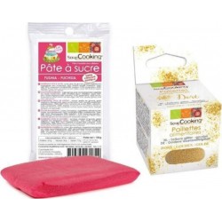 SCRAPCOOKING Pâte À Sucre Fuschia 100 G + Paillettes Dorées