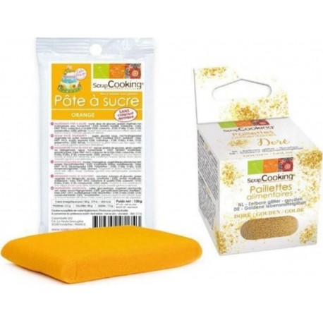 SCRAPCOOKING Pâte À Sucre Orange 100 G + Paillettes Dorées