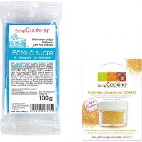 SCRAPCOOKING Pâte À Sucre Bleue 100 G + Paillettes Dorées