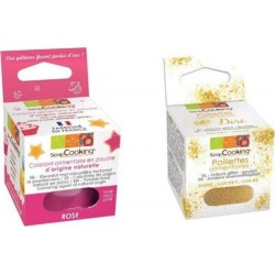 SCRAPCOOKING Colorant Alimentaire Rose Foncé + Paillettes Dorées