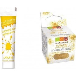 SCRAPCOOKING Gel Colorant Alimentaire Jaune + Paillettes Dorées