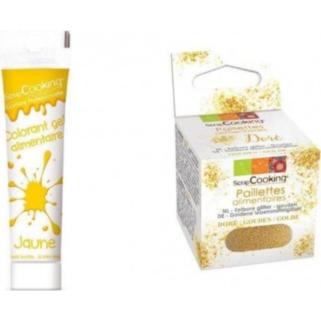 SCRAPCOOKING Gel Colorant Alimentaire Jaune + Paillettes Dorées