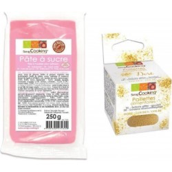 SCRAPCOOKING Pâte À Sucre Rose 250 G Arôme Vanille + Paillettes Dorées