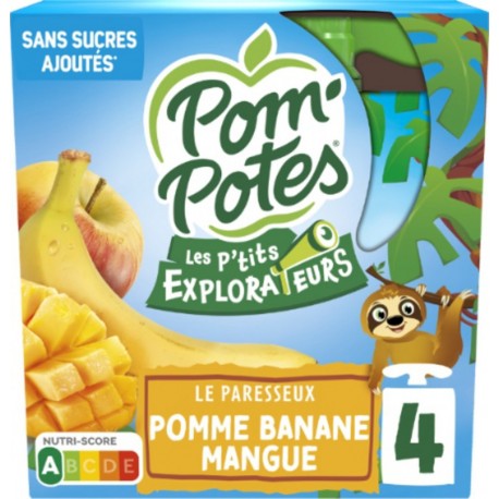 POM'POTES Compote Les P'tits Explorateurs Le Paresseux Pomme Banane Mangue