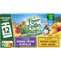 POM'POTES Compote P'tits Explorateurs Chamois & Gorfou Pomme Pêche Myrtille Pomme Poire Kiwi jaune