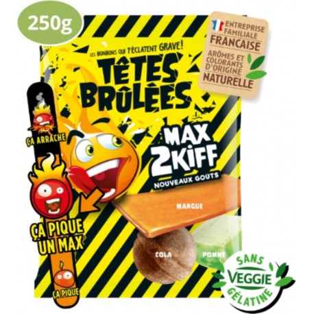 TETES BRULEES Bonbon Max2kif nouveau goûts Mangue Cola Pomme
