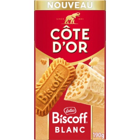 COTE D'OR Tablette de Chocolat Blanc Eclats de Biscuit Croustillant Biscoff 190g